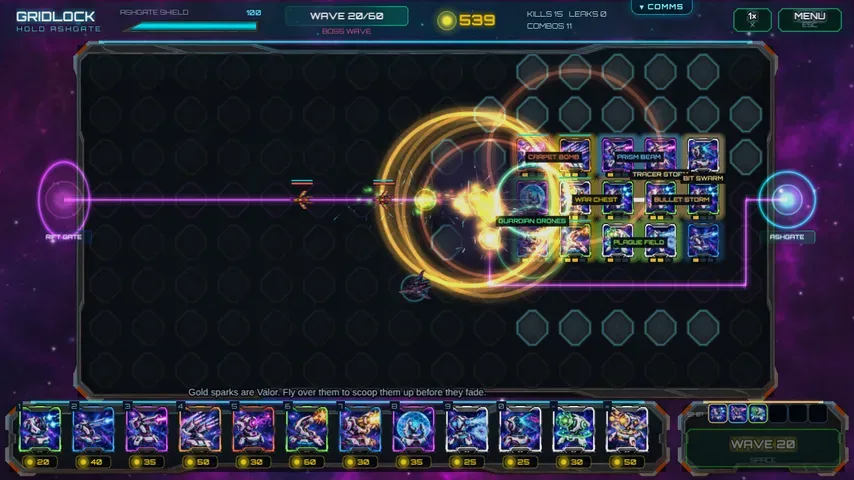 Gridlock tower defense board